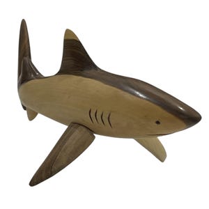 Hand-Carved Wooden Shark Sculpture - Bold Marine Life Art for Home and Office Décor