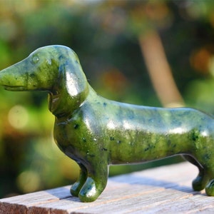 3.1'' Natural Green jade Dachshund，Quartz crystal，Crystal dog carved，Crystal wiener dog，Home decor，Crystal gift，Riki healing