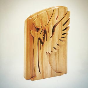 Handcrafted Wooden Angel – 3D Layered Guardian Figure in Natural Wood