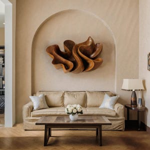 Organic Abstract Wall Sculpture for Living Room or Entryway Accent Featuring Flowing Art Form and Modern Natural Statement Design