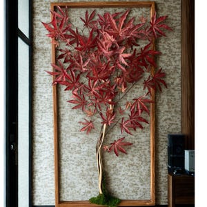Bonsai Wall Art | Natural Wood & Moss Frame | Japanese Maple Tree Decor | Vertical Wall Sculpture | Handmade Office Art