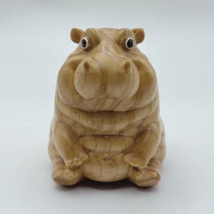 Wooden Hippo Figurine, Wood Pet Figures, Small Wood Hippo, Home Decor, Collector Gift, Birthday Gift