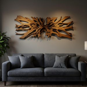 Wooden Wall Decor Made From Teak Root With Organic Shape, Free Form Wooden Wall Hanging